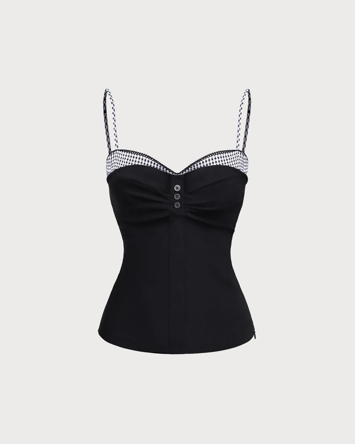 Black Sweetheart Neck Plaid Cami Top sold by rihoas