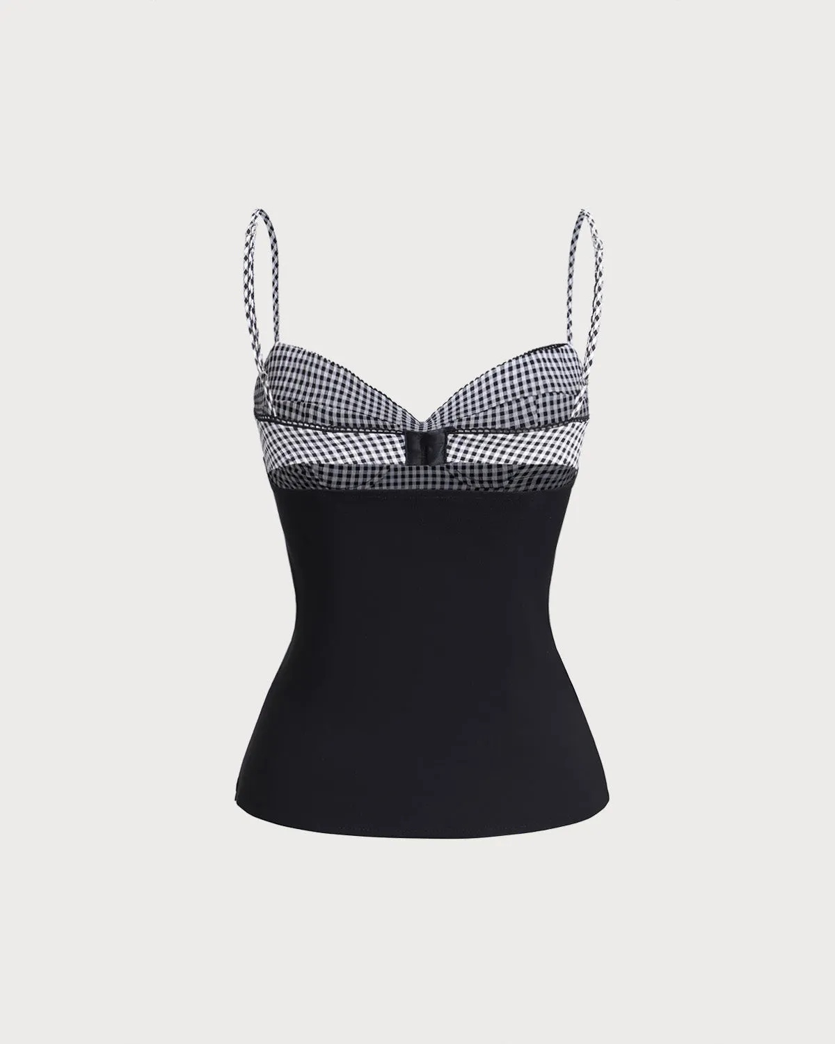 Black Sweetheart Neck Plaid Cami Top sold by rihoas product image thumbnail 2