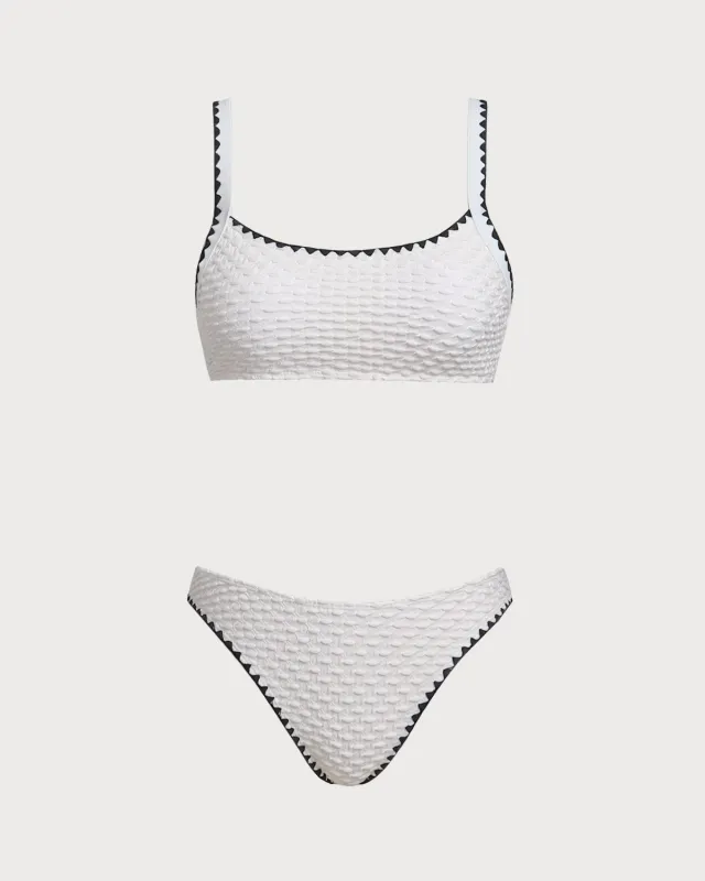White Textured Bralette Bikini Set sold by rihoas