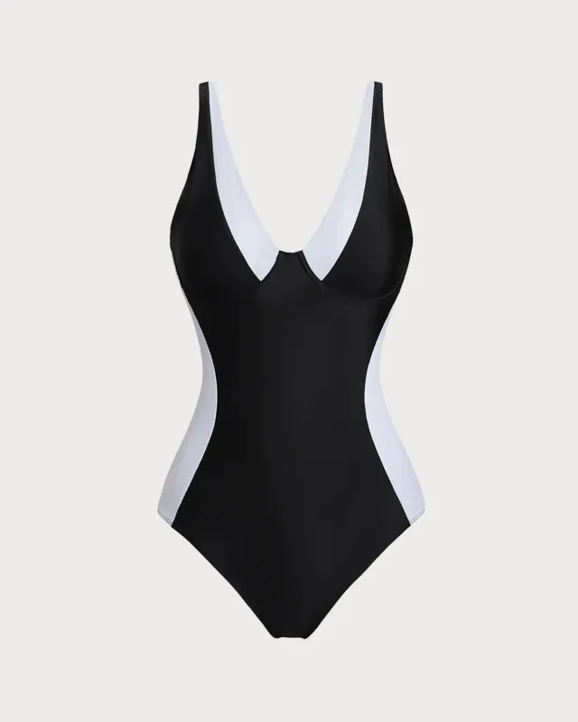 Black Contrast One-Pieces Swimsuit sold by rihoas