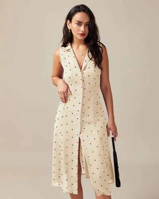 Off-white V Neck Polka Dot Tie Back Midi Dress sold by rihoas
