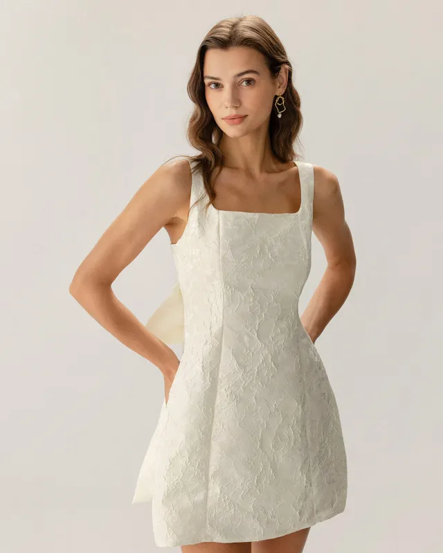 White Textured Bowknot Slip Mini Dresses made by rihoas