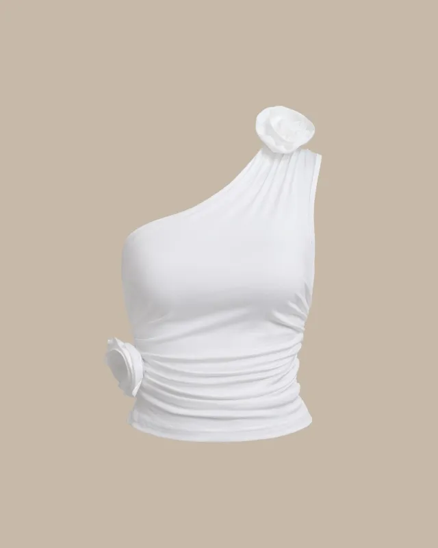 White One Shoulder Tank Top sold by rihoas