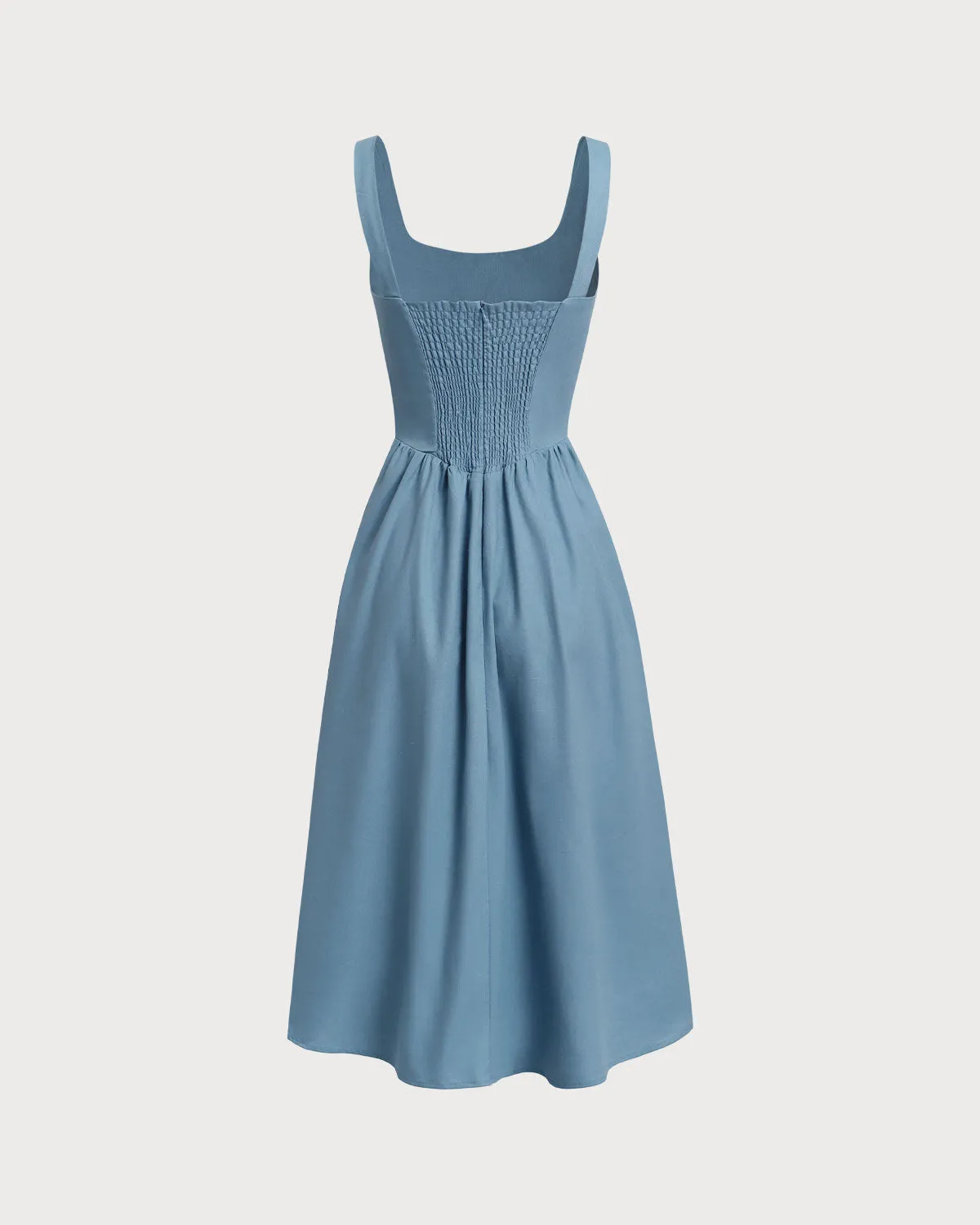 Blue U Neck Ruched Slip Midi Dresses sold by rihoas product image thumbnail 2