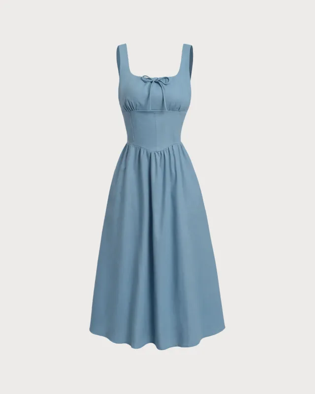 Blue U Neck Ruched Slip Midi Dresses made by rihoas