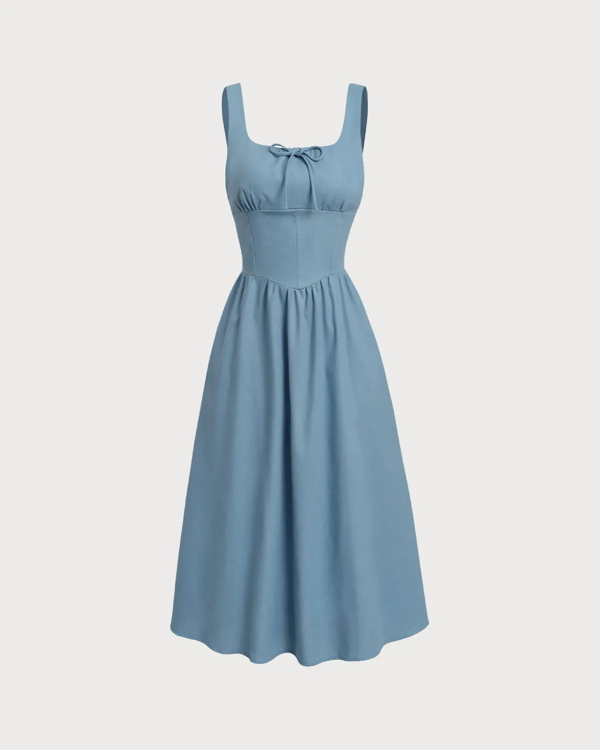 Blue U Neck Ruched Slip Midi Dresses sold by rihoas