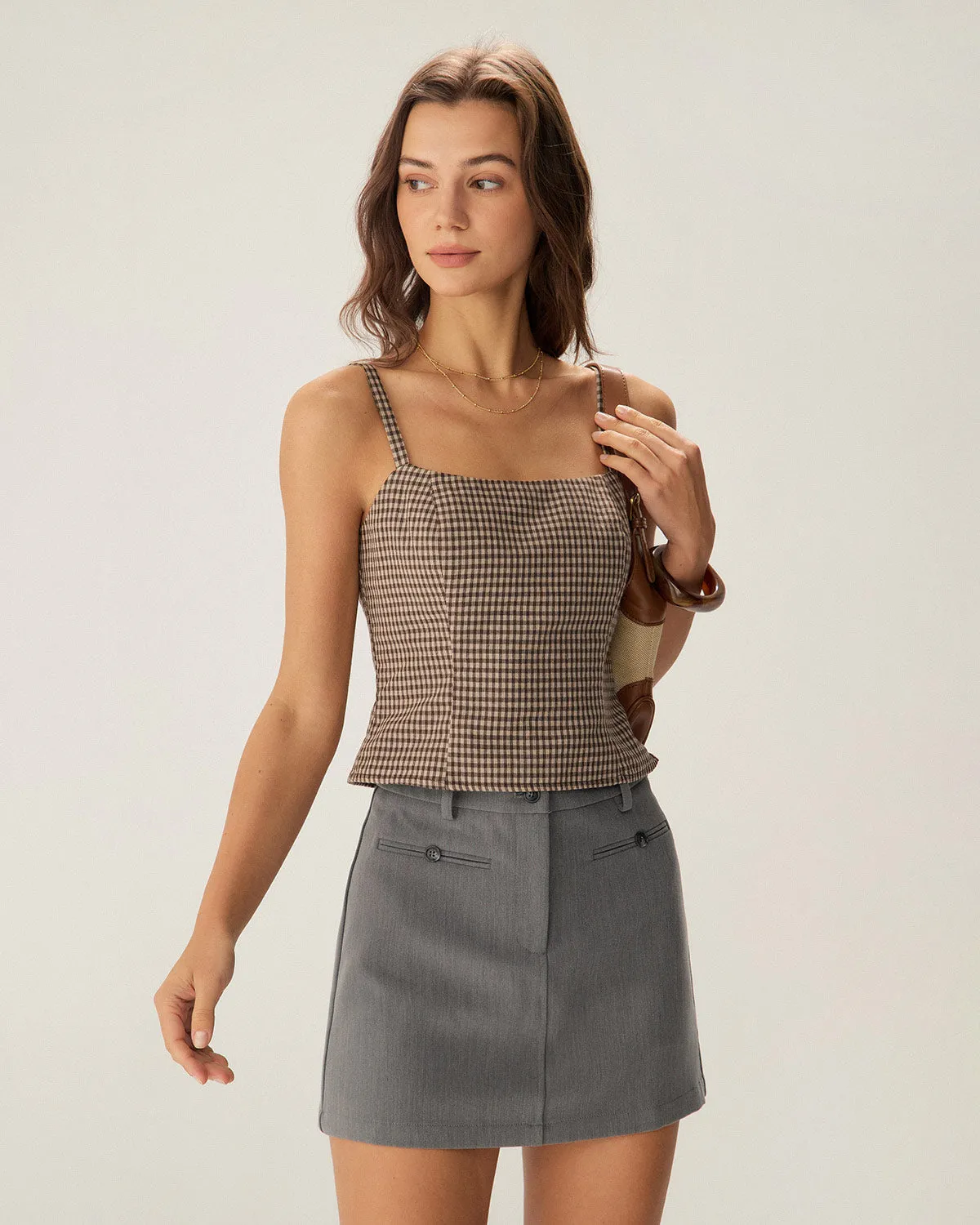 Grey High Waisted Button Mini Skirt sold by rihoas product image thumbnail 2
