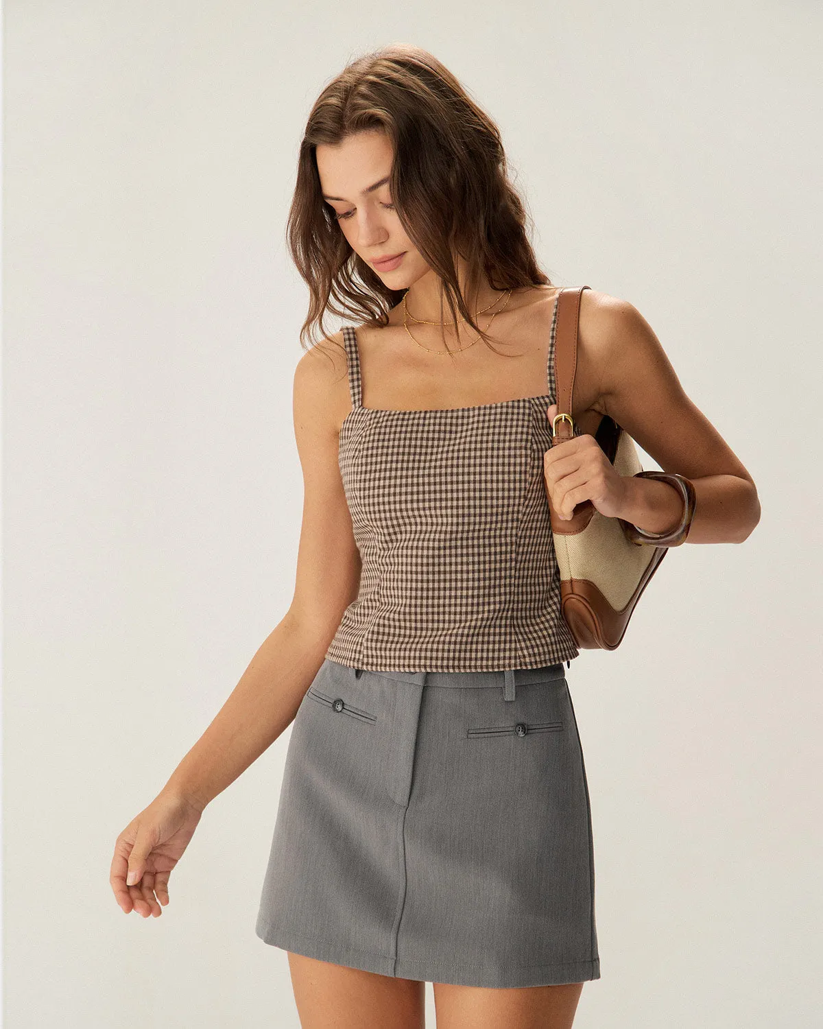 Grey High Waisted Button Mini Skirt sold by rihoas product image thumbnail 3