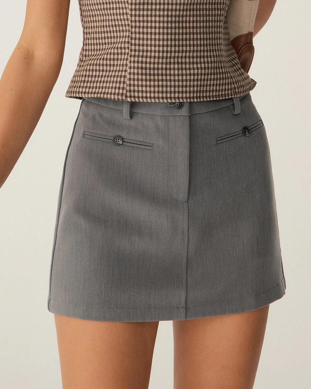Grey High Waisted Button Mini Skirt sold by rihoas