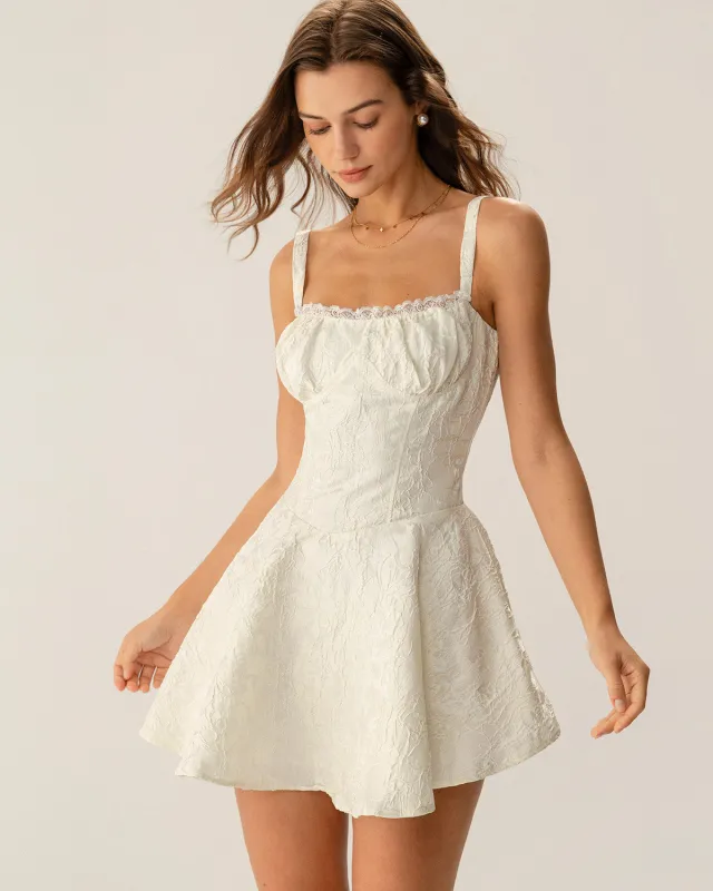 White Jacquard Ruched Slip Mini Dress sold by rihoas