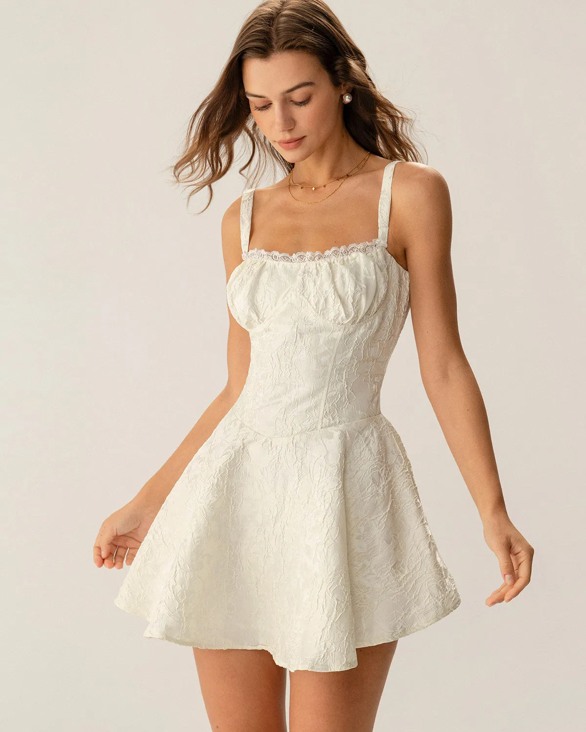 White Jacquard Ruched Slip Mini Dress sold by rihoas