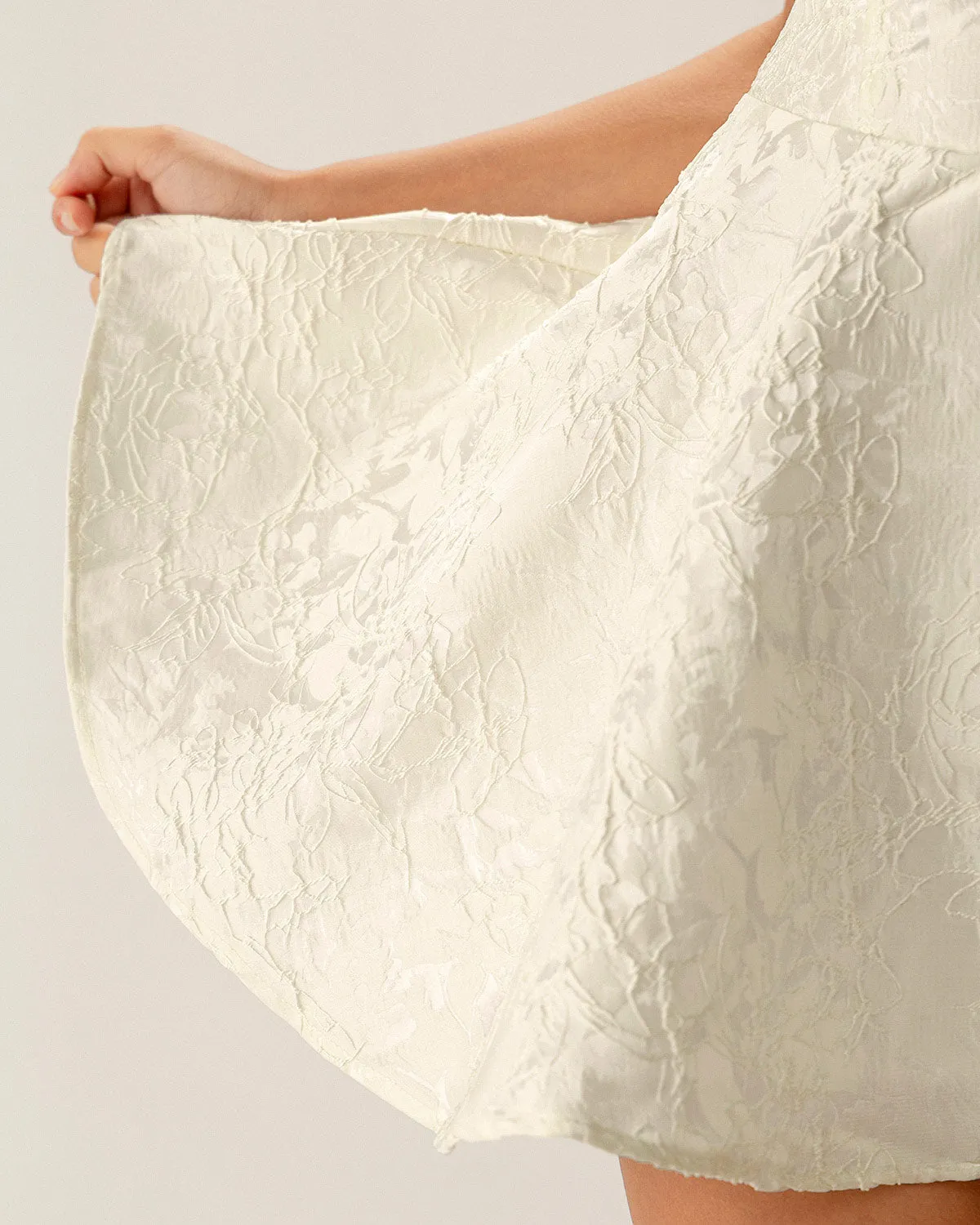 White Jacquard Ruched Slip Mini Dress sold by rihoas product image thumbnail 3