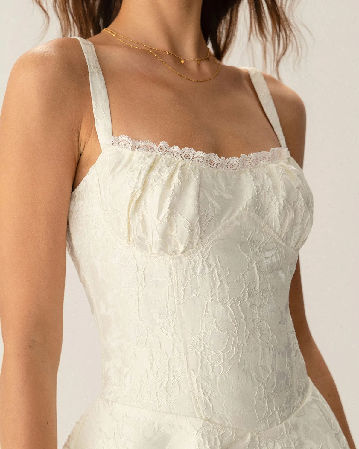 White Jacquard Ruched Slip Mini Dress sold by rihoas product image thumbnail 2