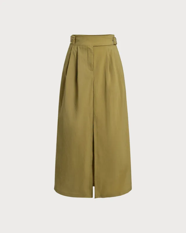 Green Belted Wrap Midi Skirt sold by rihoas