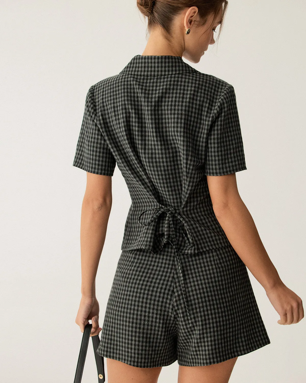 Grey High Waisted Plaid Shorts sold by rihoas product image thumbnail 5