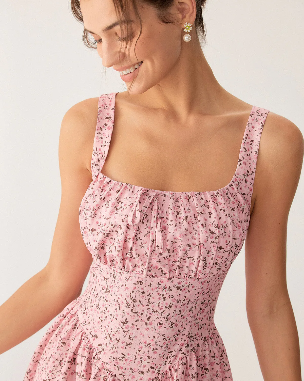 Pink Floral Ruched Corset Slip Mini Dress sold by rihoas product image thumbnail 2