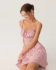 Pink Floral Ruched Corset Slip Mini Dress sold by rihoas