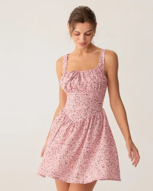 Pink Floral Ruched Corset Slip Mini Dress sold by rihoas
