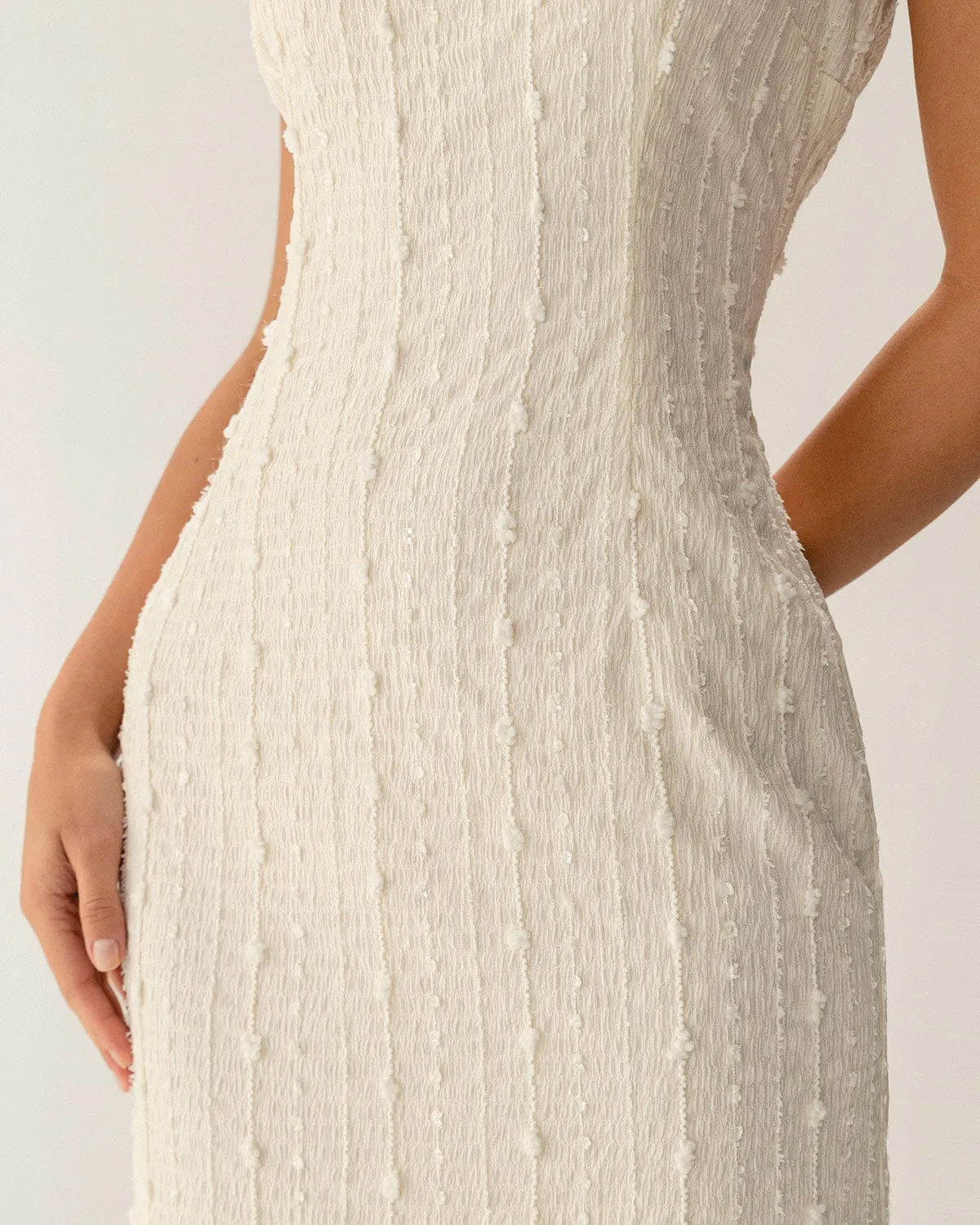 Beige Textured Beaded Slip Midi Dress sold by rihoas product image thumbnail 2