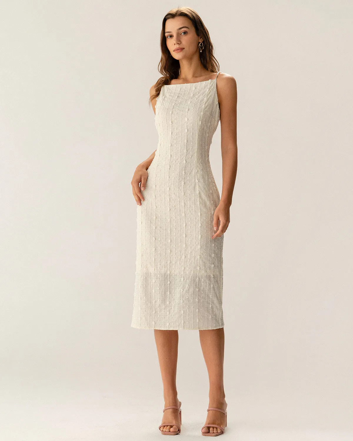 Beige Textured Beaded Slip Midi Dress sold by rihoas product image thumbnail 3