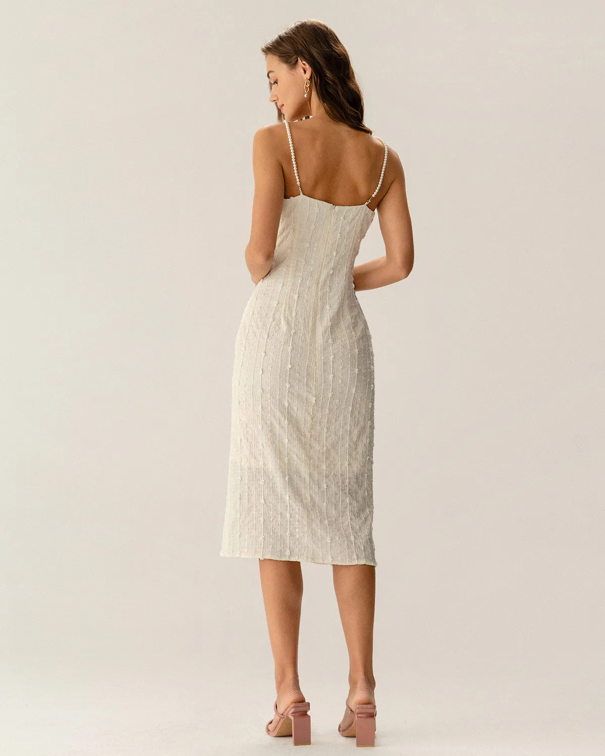 Beige Textured Beaded Slip Midi Dress sold by rihoas product image thumbnail 4