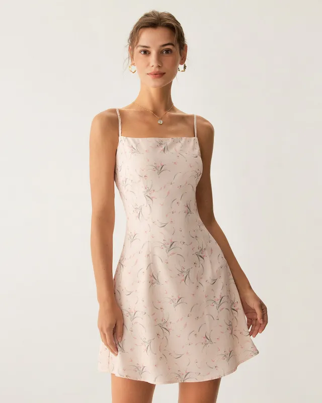 Pink Floral A-Line Slip Mini Dress sold by rihoas
