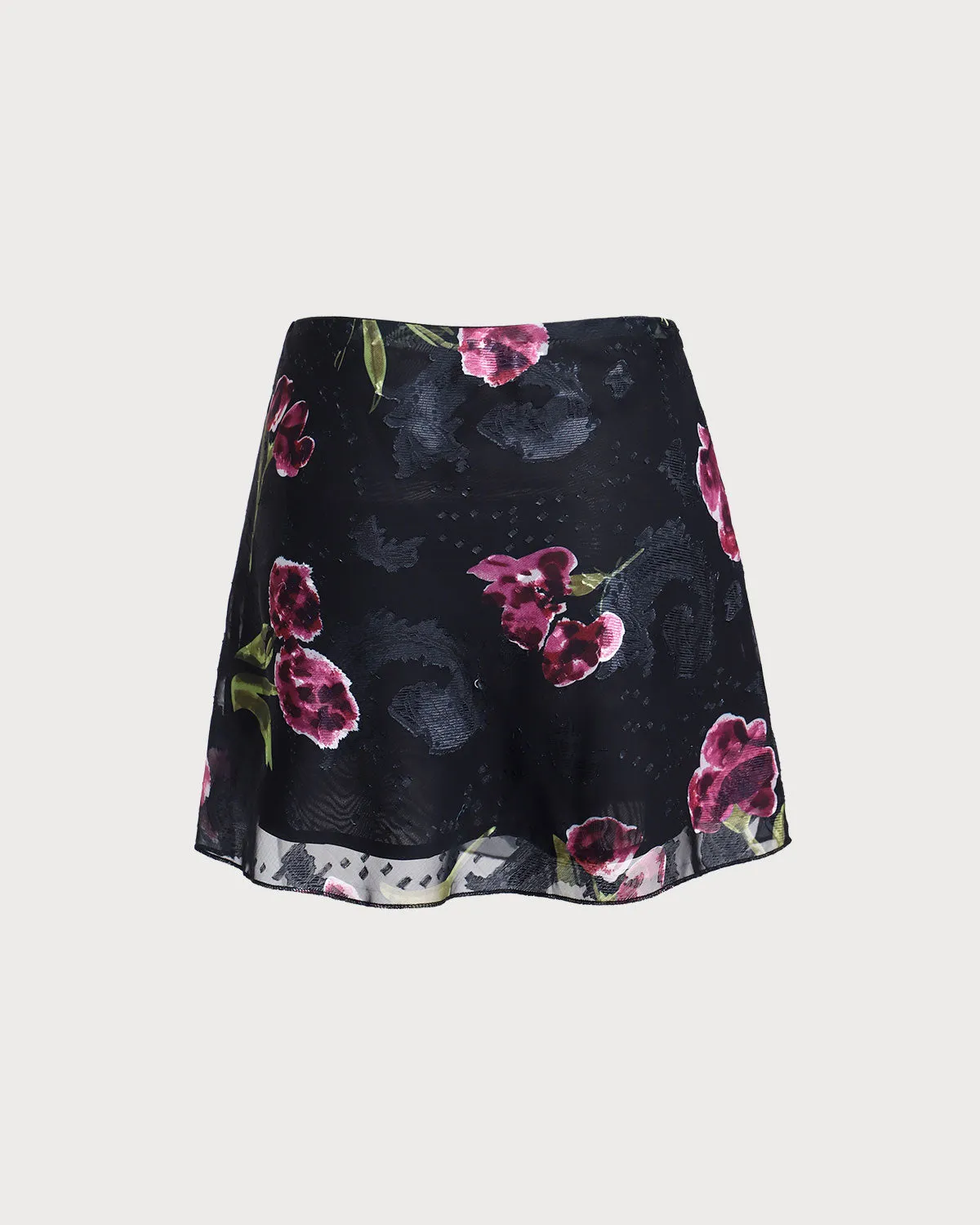 Black Floral High Waisted Mini Skirt sold by rihoas product image thumbnail 2