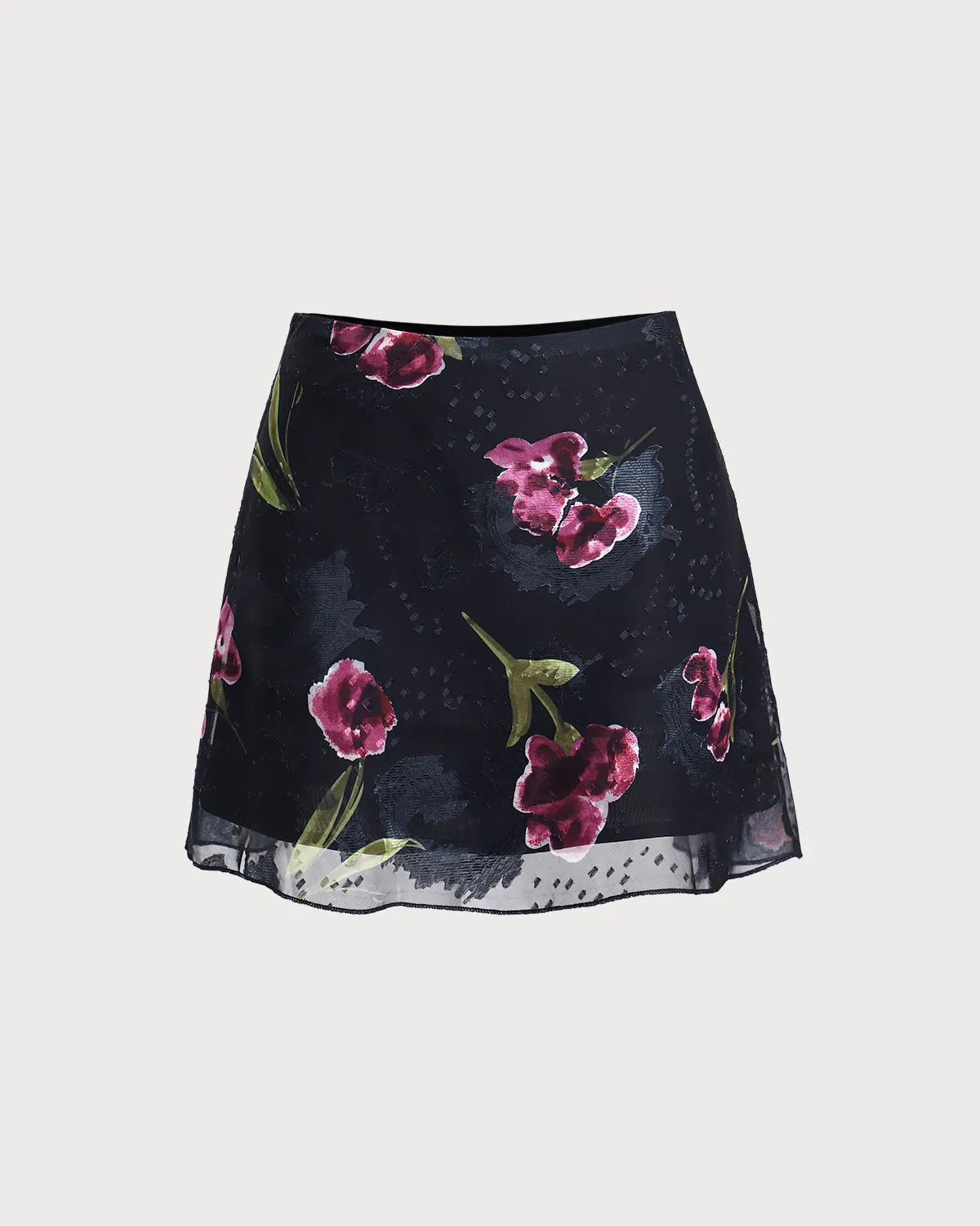 Black Floral High Waisted Mini Skirt sold by rihoas