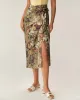 Khaki Floral High Waisted Wrap Midi Skirt sold by rihoas
