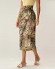 Khaki Floral High Waisted Wrap Midi Skirt sold by rihoas