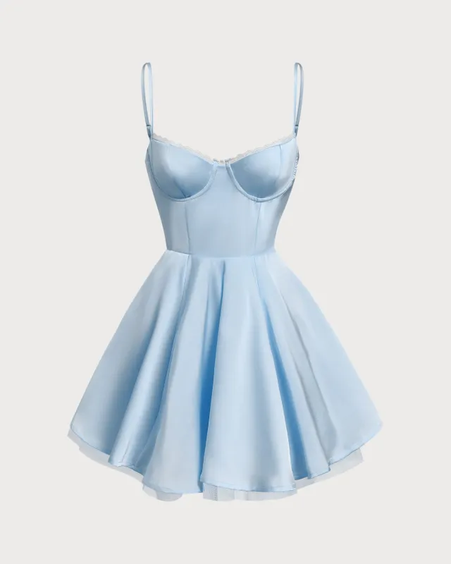 Blue Sweetheart Neck Slip Pleated Mini Dresses sold by rihoas