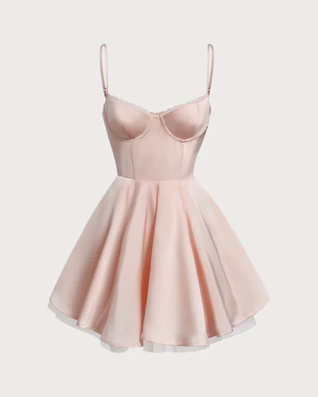 Pink Sweetheart Neck Slip Pleated Mini Dresses sold by rihoas
