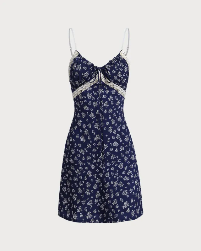 Navy Floral Lace Slip Mini Dress sold by rihoas