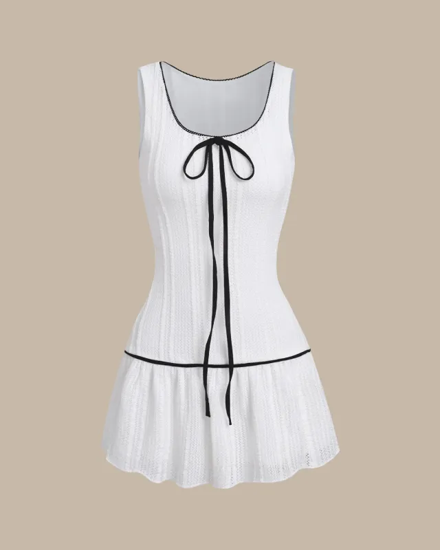 White Contrast U Neck Sleeveless Mini Dress made by rihoas