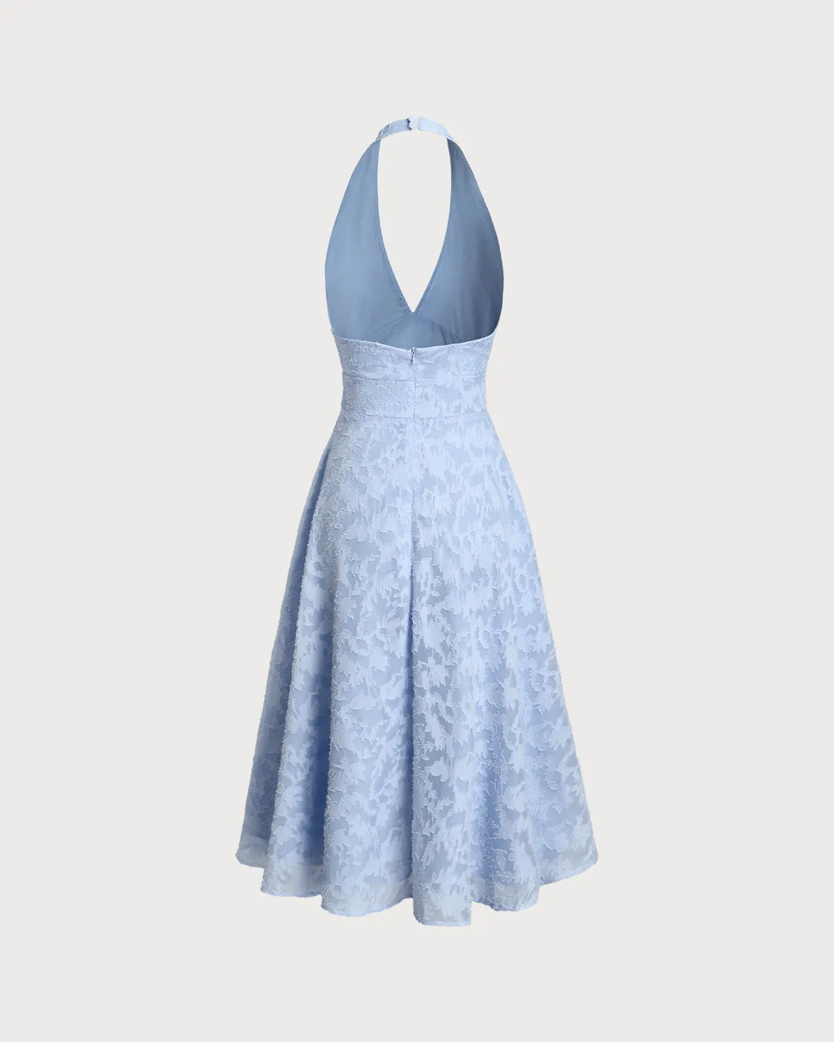 Blue Textured Backless Halter Midi Dress sold by rihoas product image thumbnail 3