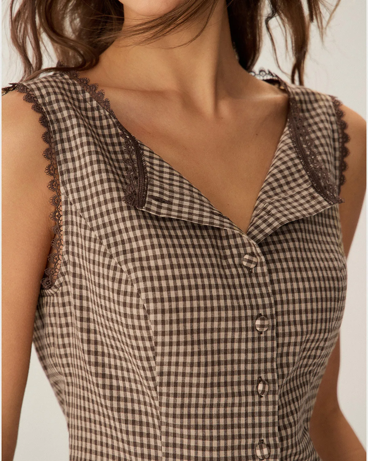 Brown Plaid Single Breasted Vest sold by rihoas product image thumbnail 2