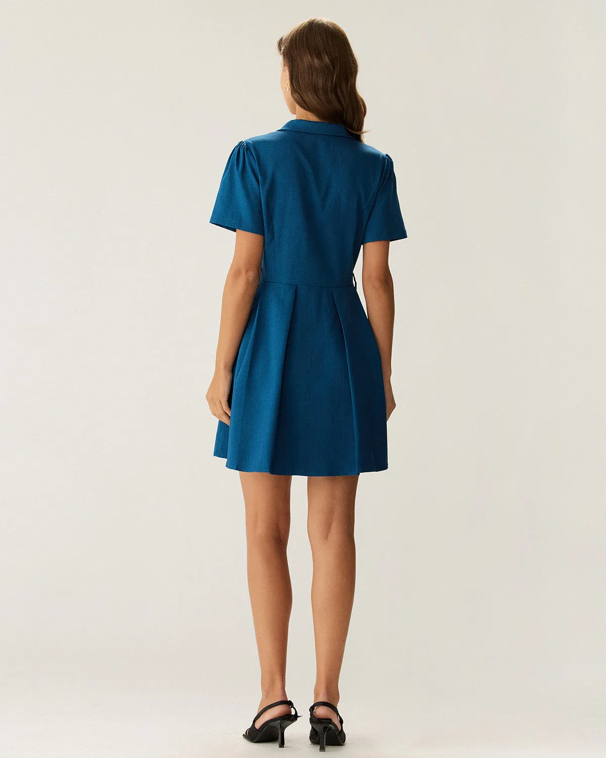 Blue Puffed Sleeve Button Mini Dress sold by rihoas product image thumbnail 4