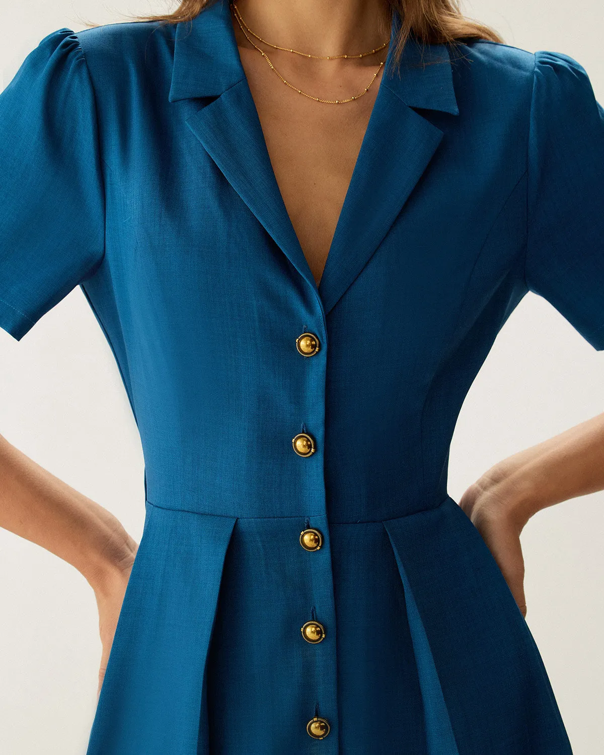 Blue Puffed Sleeve Button Mini Dress sold by rihoas product image thumbnail 2