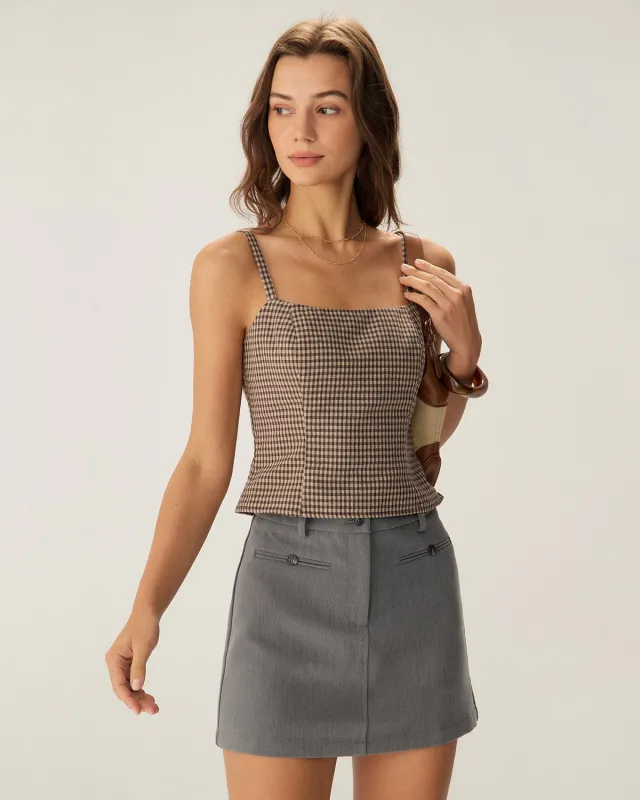 Brown Plaid Shirred Cami Top sold by rihoas