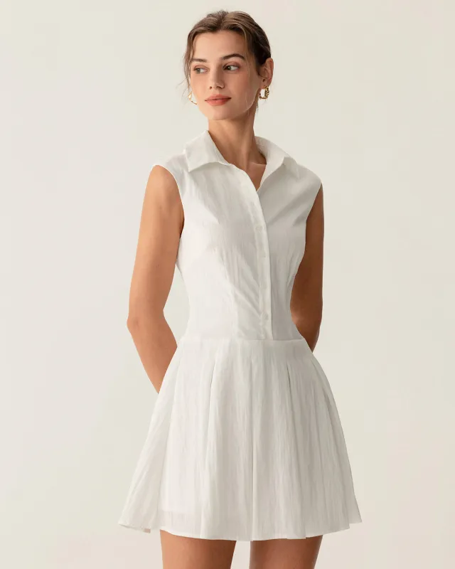 White Button A-Line Sleeveless Mini Dress sold by rihoas