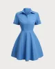 Blue Button Pleated Mini Dress sold by rihoas