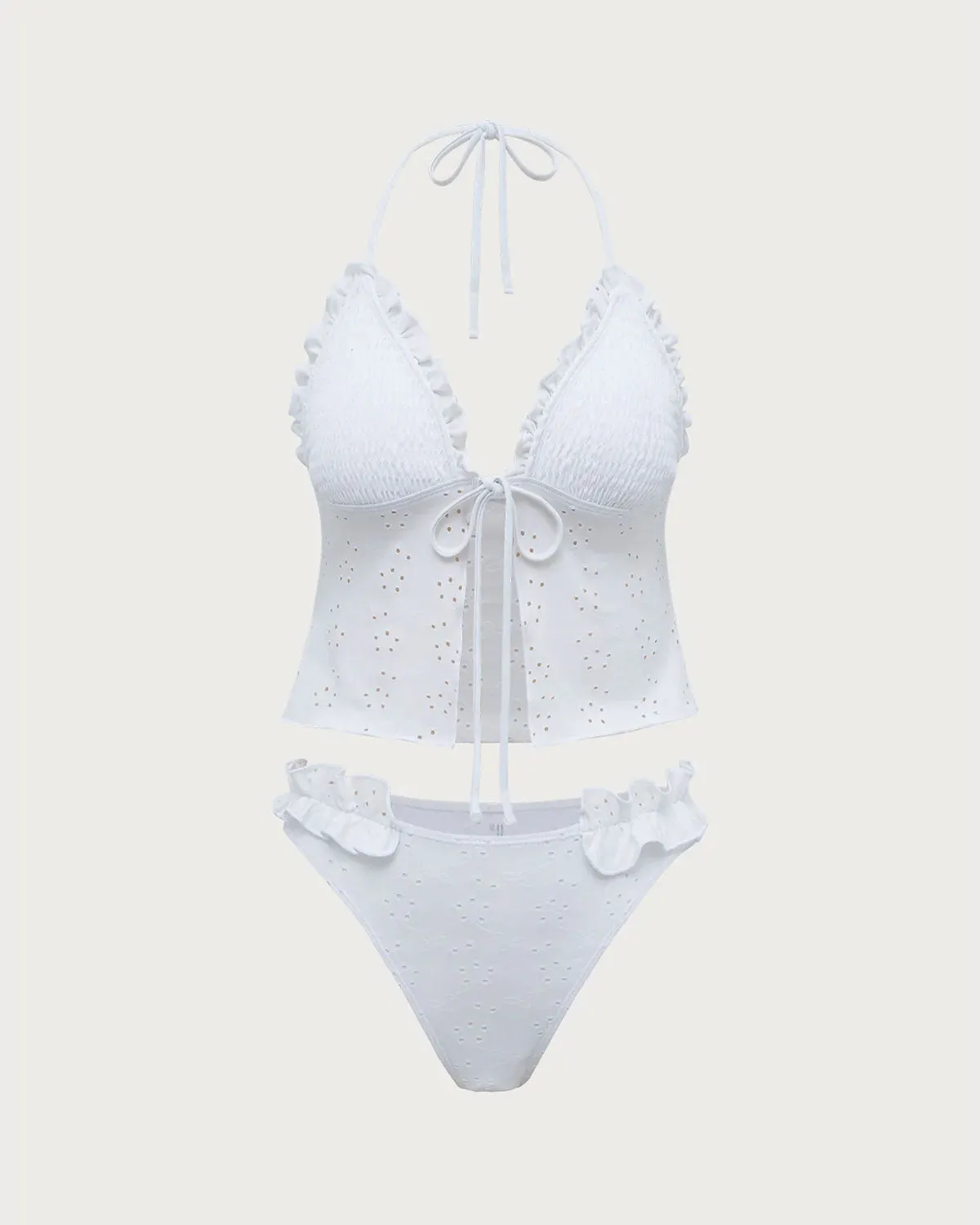 White Ruffled Tankini Swimsuit sold by rihoas