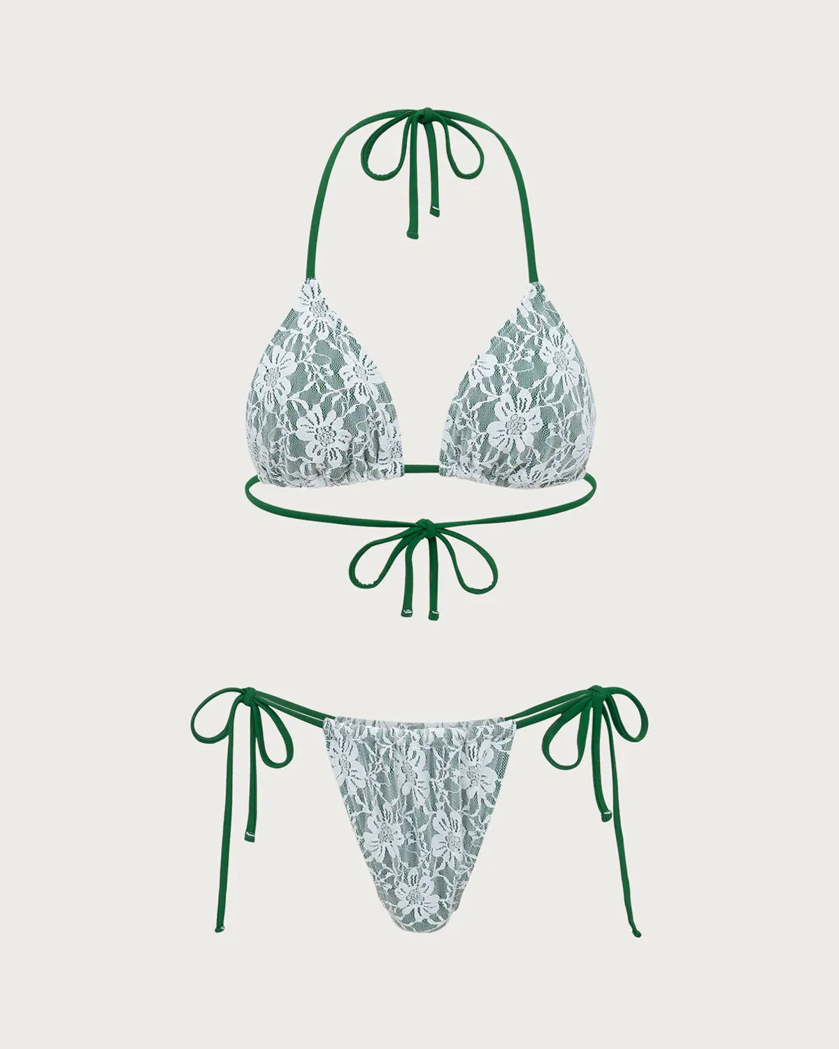 Green Floral Lace Bikini Set sold by rihoas