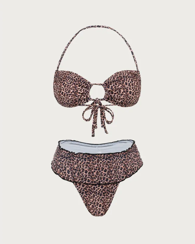 Brown Leopard Cut Out Tie Bikini Set sold by rihoas