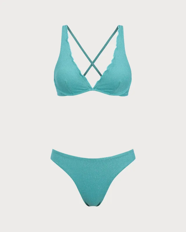 Green Lurex Criss-cross Underwire Bikini Set sold by rihoas
