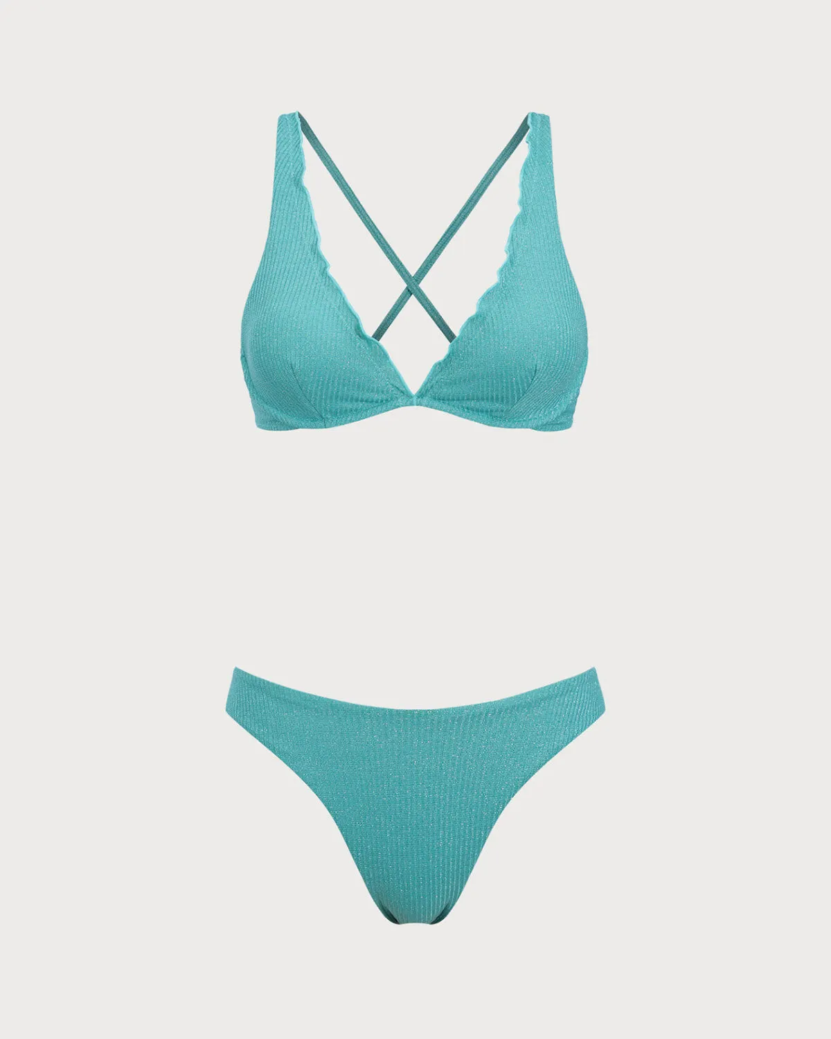 Green Lurex Criss-cross Underwire Bikini Set sold by rihoas