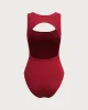 Wine Red Cut Out One-Piece Swimsuit sold by rihoas
