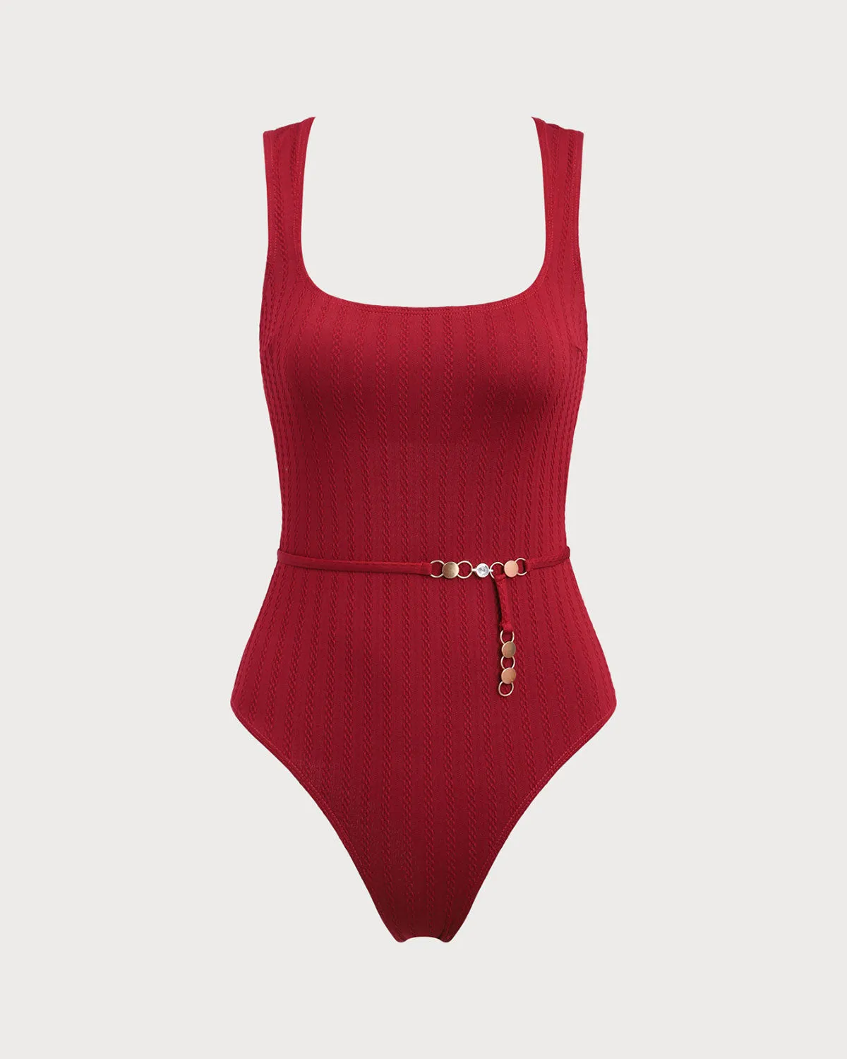 Wine Red Cut Out One-Piece Swimsuit sold by rihoas