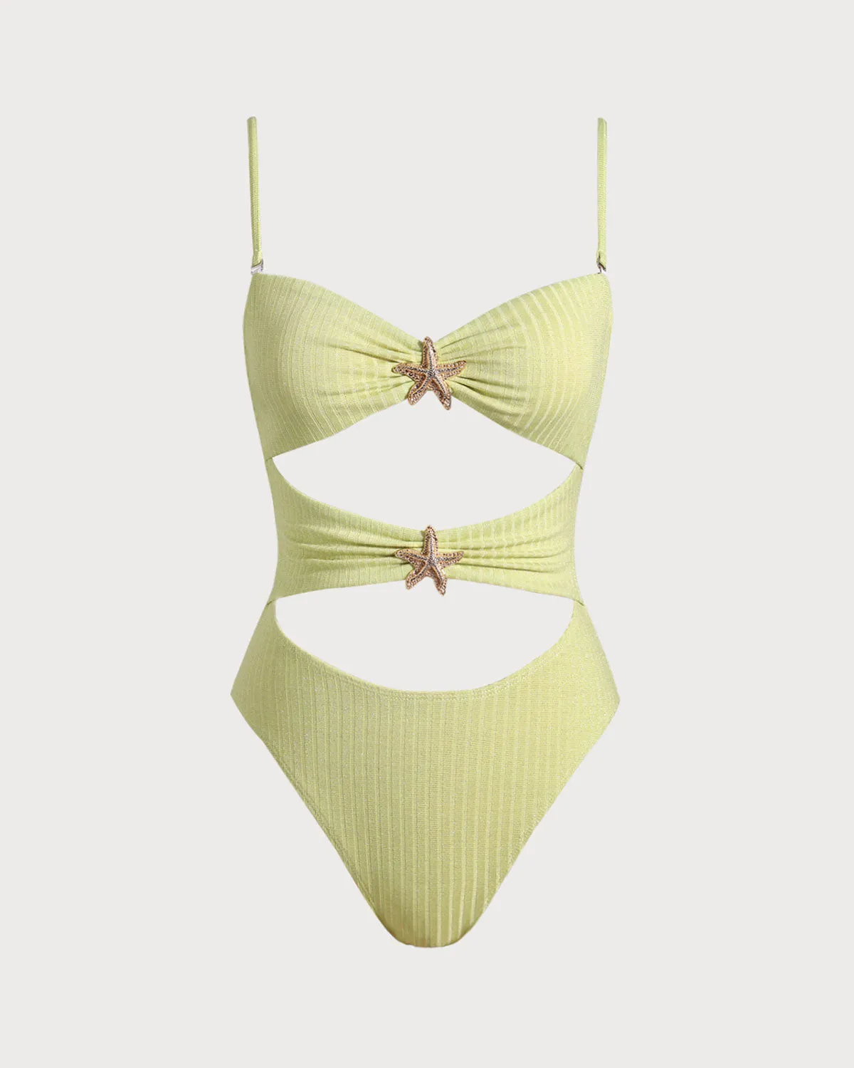 Yellow Lurex Cut Out One-Piece Swimsuit sold by rihoas