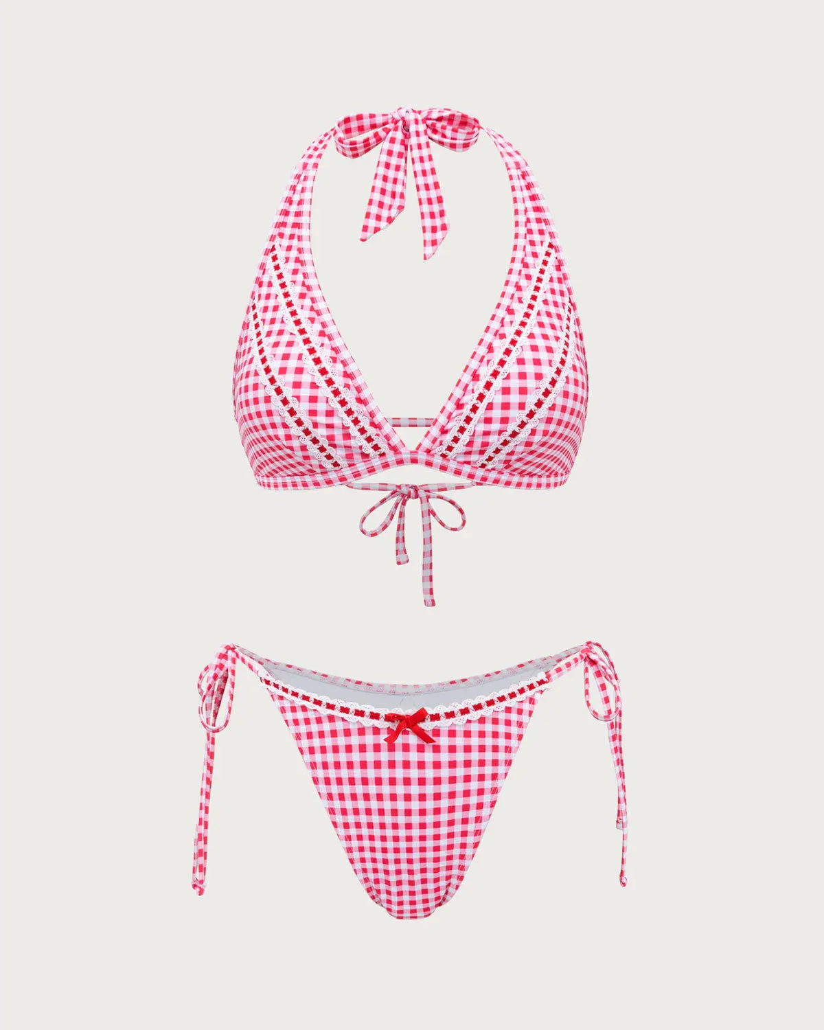 Red Plaid Drawstring Bikini Set sold by rihoas